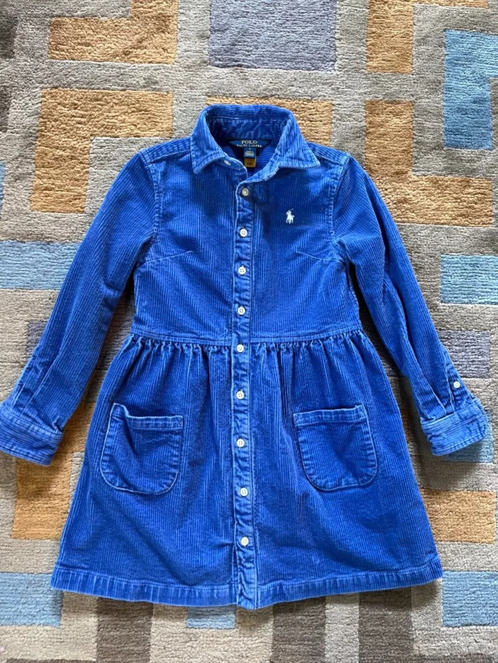 Polo Ralph Lauren Girl's Size 7 Wide Wale Corduroy Dress Periwinkle Blue